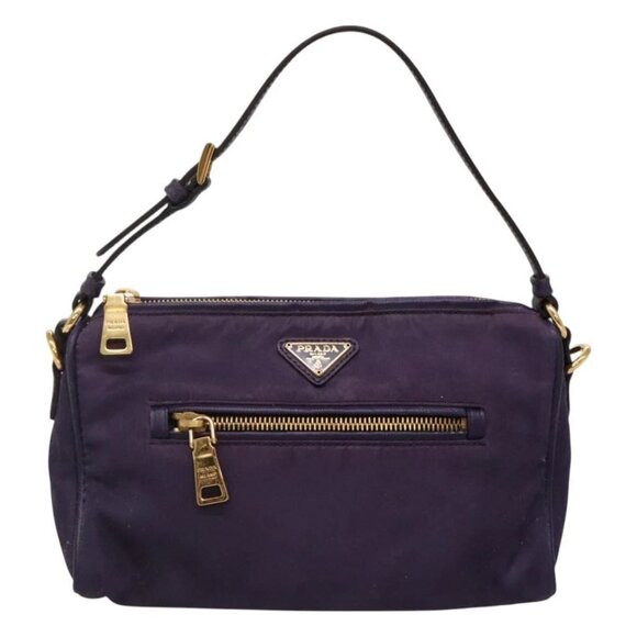 PRADA Shoulder Bag Nylon Purple Gold Auth - Picture 1 of 15